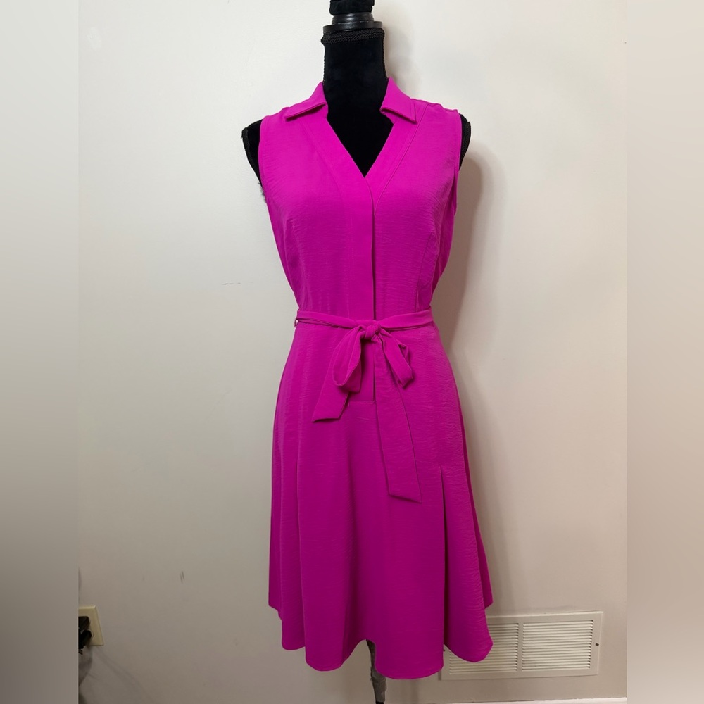 DKNY Hot Pink Sleeveless Shirt Dress w/ Tie Waist | Size 8